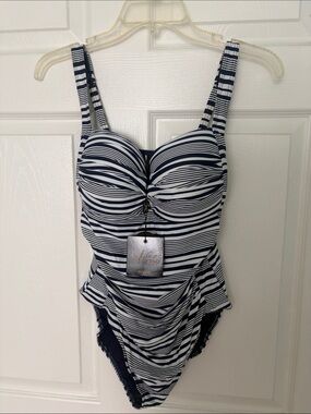 bond-eye Nip tuck Swim Navy and White Striped One-Piece Swimsuit
